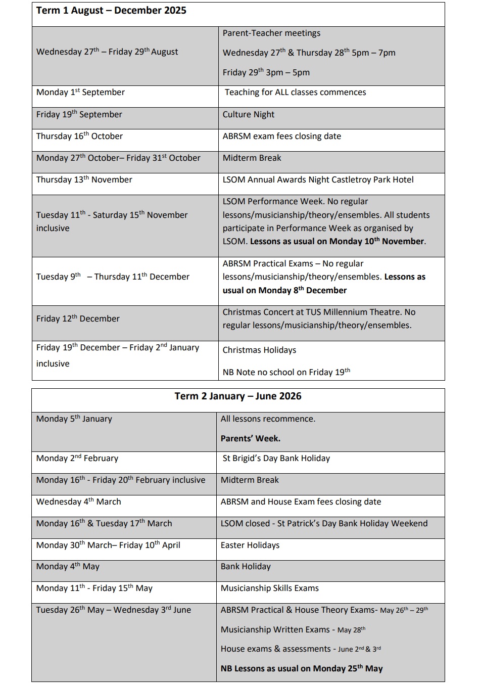 Student Calendar 25 26